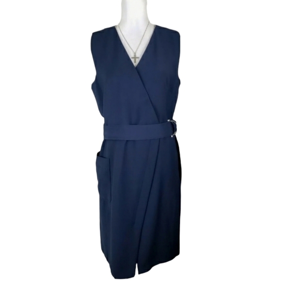 NEXT Tailoring~Woman Size 10 (UK 14)~Navy Blue Academia Belted Dress Fully Lined - Picture 9 of 13